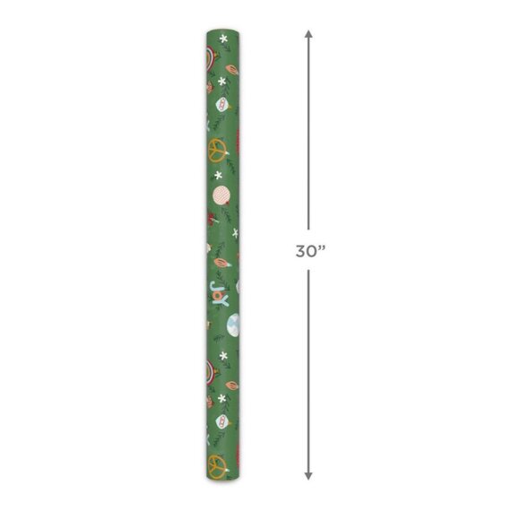 Hallmark Wrapping Paper Christmas Peace on Earth Ornaments Green 22.5 sq ft Roll - Picture 4 of 5